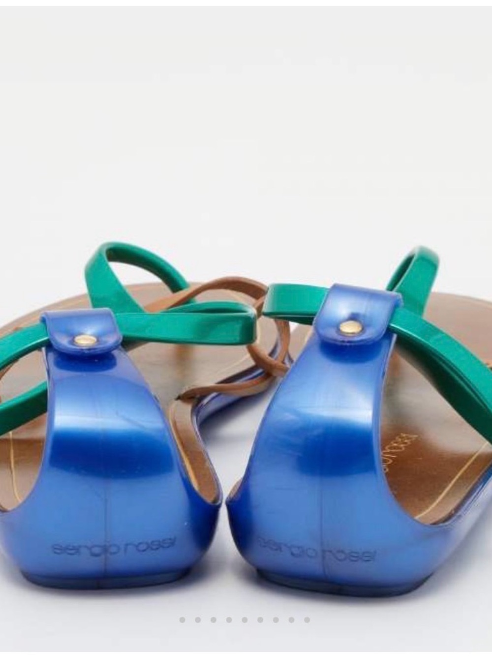 VINTAGE Sergio Rossi Jelly Sandals Cleo Green Blue Tan Colorblock Size 36 - Picture 4 of 11